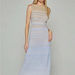 Caroline Constas Sleeveless Ombre Knit Maxi Dress in Tan and Light Blue